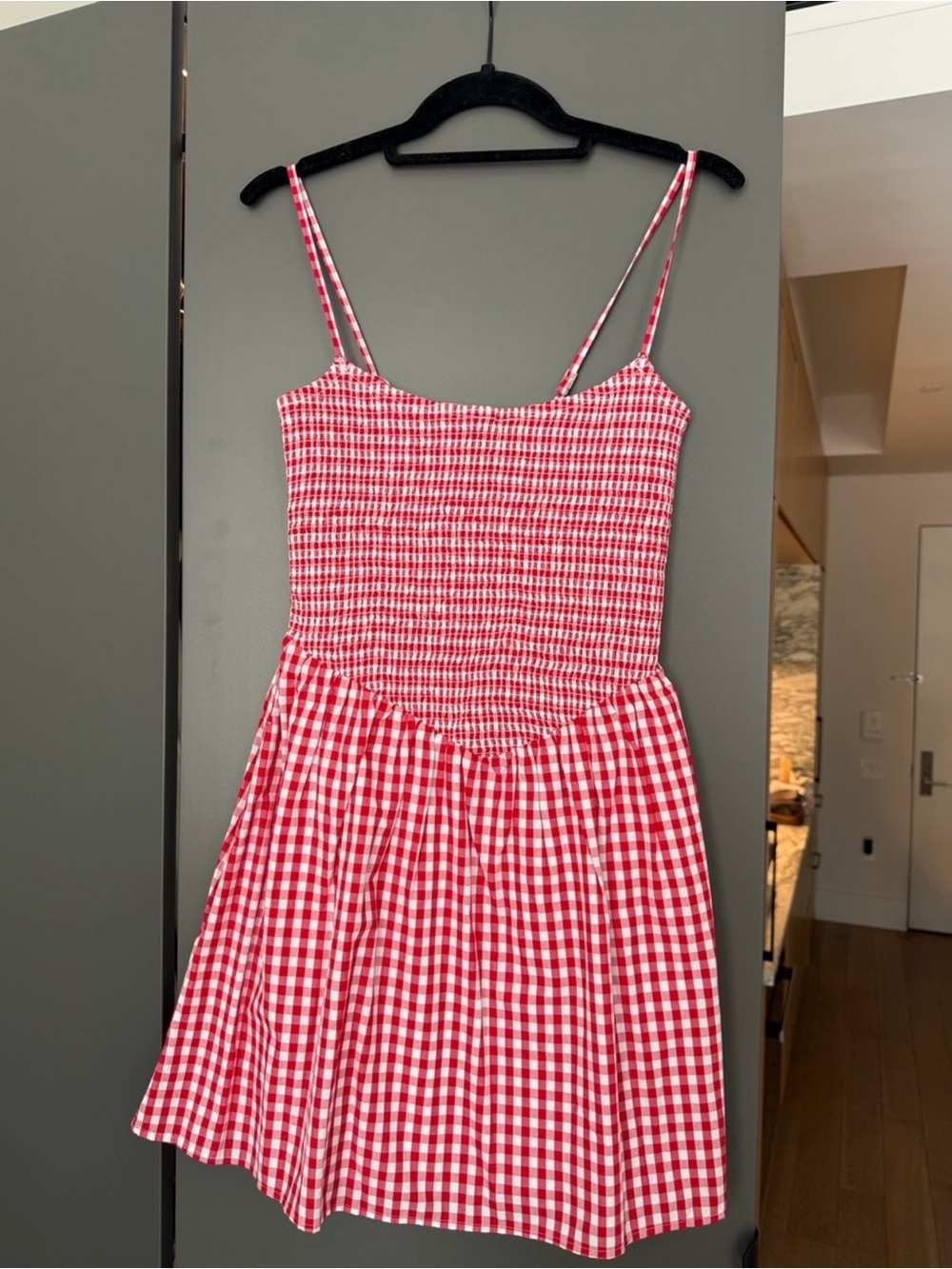 Abercrombie & Fitch Red Gingham Smocked Mini Dress